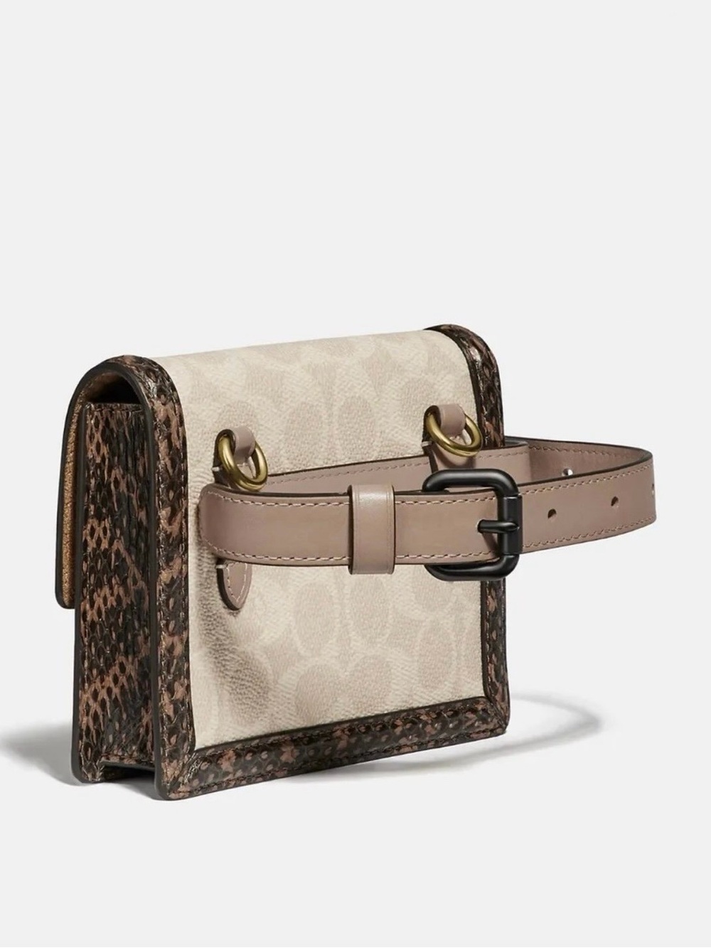 NWT Coach Women Hutton Belt Bag In Blocked Signature Canvas With Snakeskin - Picture 9 of 11